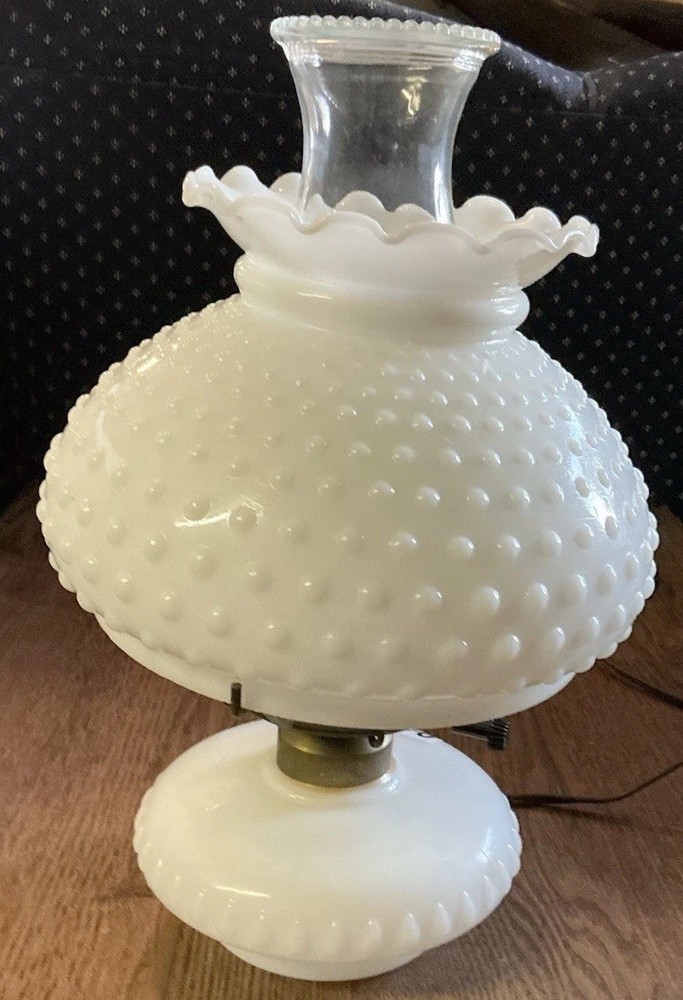 Vintage Hobnail Milk glass Hurricane Lamp Electric