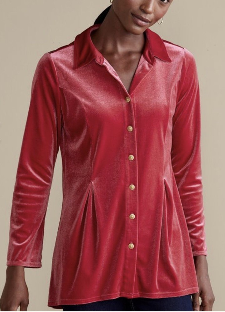 Soft Surroundings Long Sleeve Velvet Sangria Red Shirt Size XL