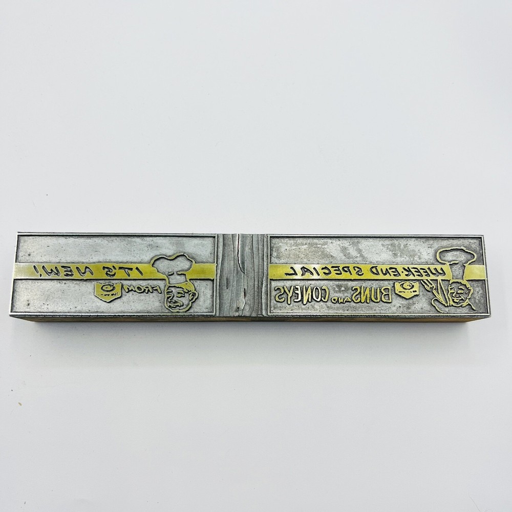 VTG Letterpress Printer Block for Buns Coneys Bread Label 7 Inch