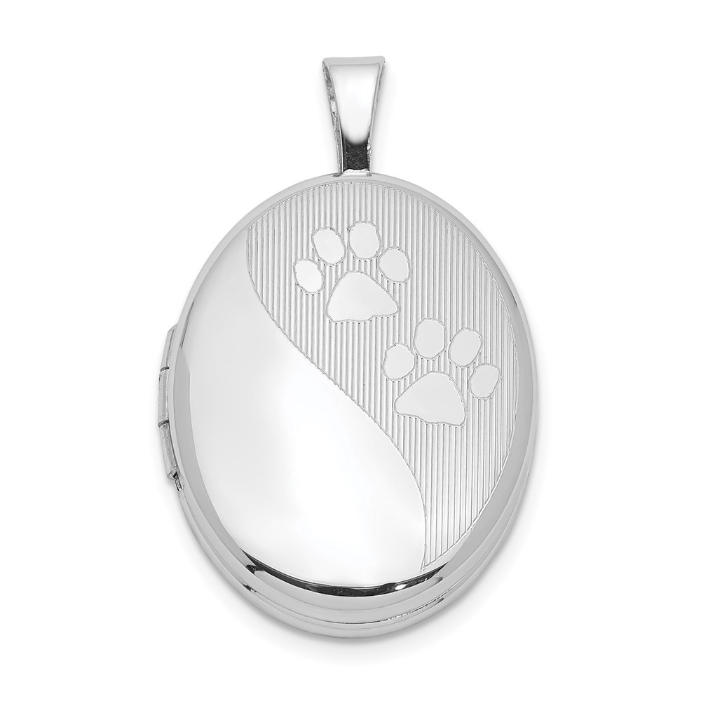 Sterling Silver Paw Print Locket Pendant 19mm Oval 2.41g Satin Polish