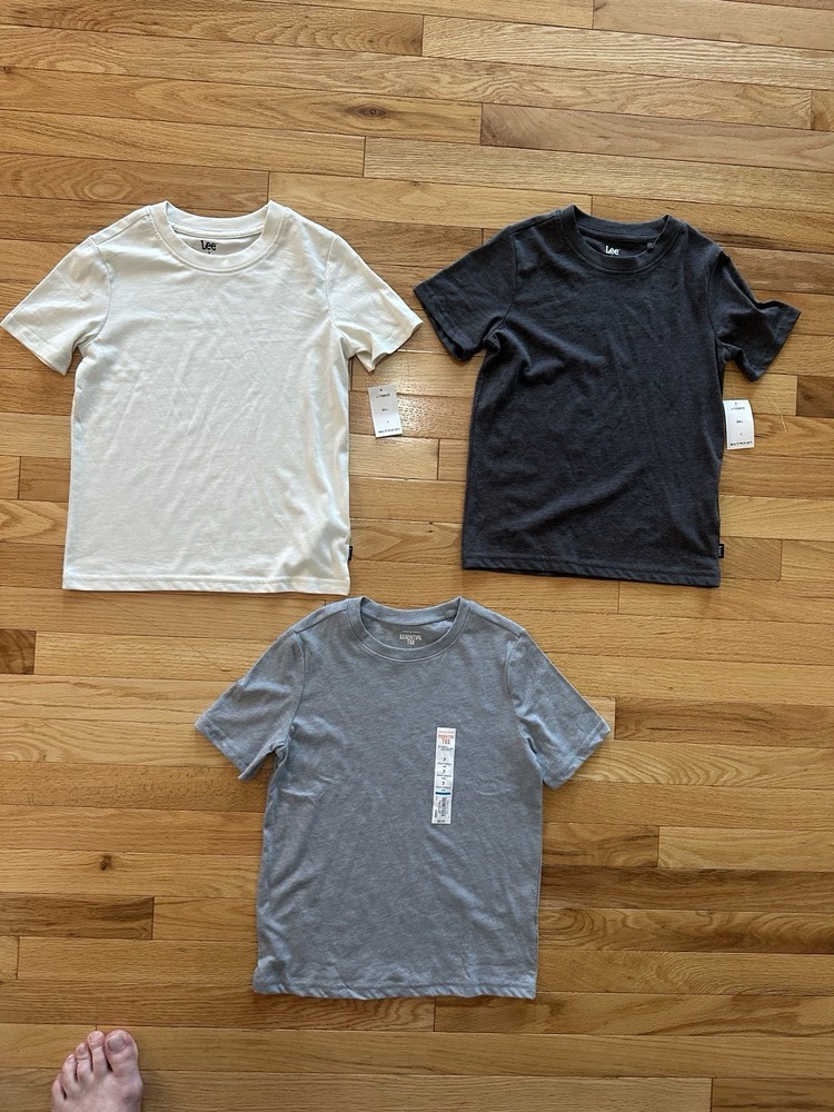 Boys T Shirt Lot Size 7 Lee Jumping Beans Gray White Short Sleeve Tees NWT