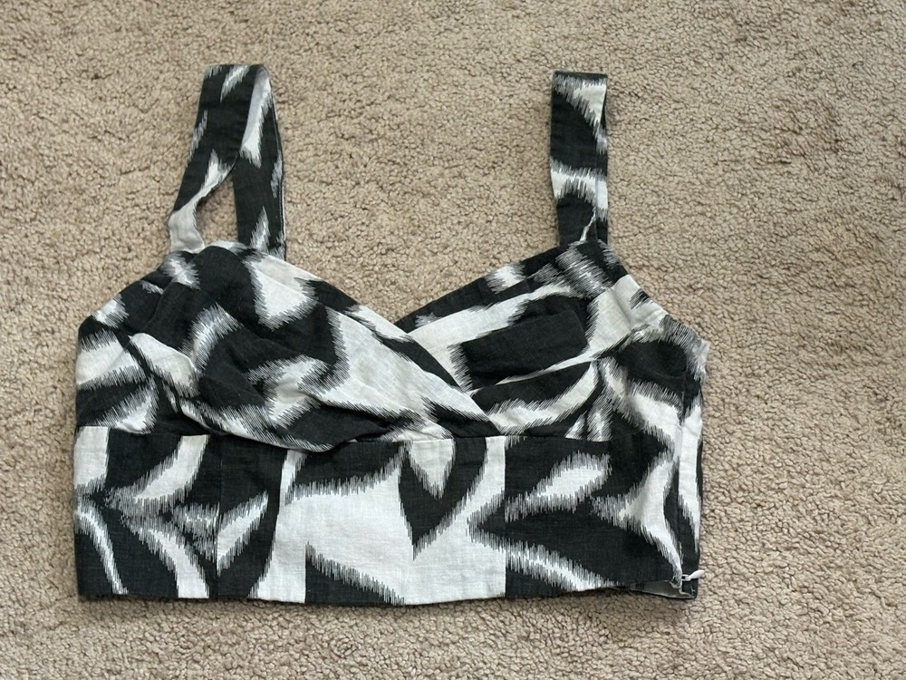 Banana Republic Womens Shirt Size 10 Multicolor Print Linen Blend Cropped Casual