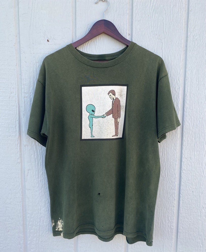 Vintage 90’s Helmet Alien Handshake Band Large Green T-Shirt
