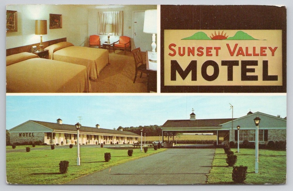 Sunset Valley Motel Lancaster PA Postcard Amish Country Vintage Linen