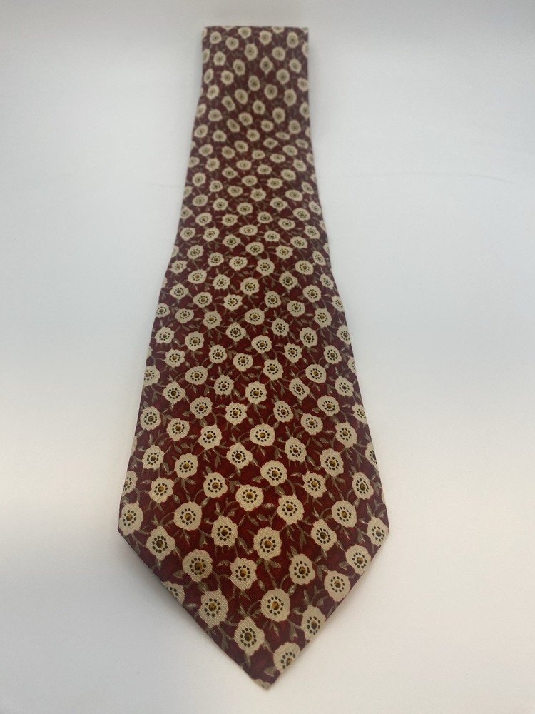 Valentino Burgundy Cream Silk Handmade Men's Tie Floral Designer Classic