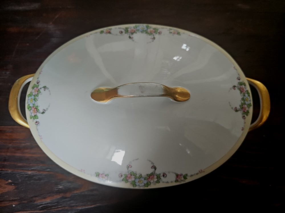 Meito China Blue Green Floral Oval Serving Dish Bowl