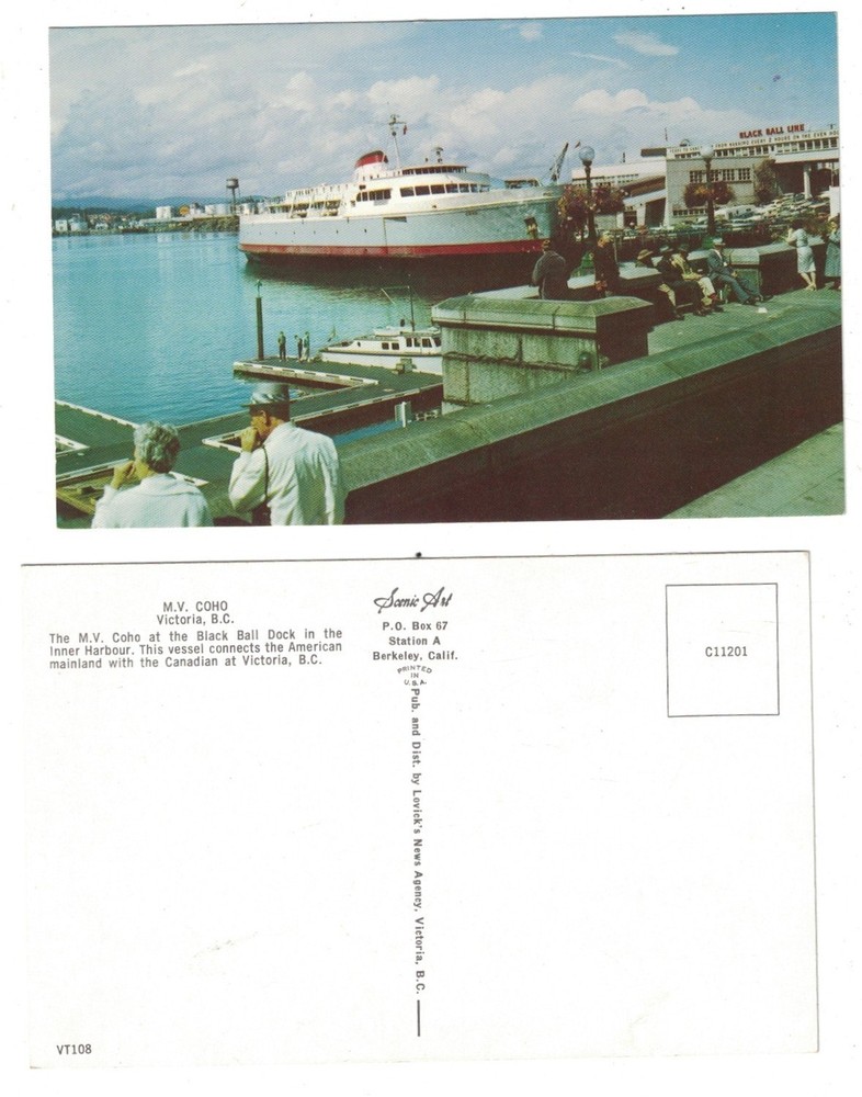 2 Vintage 1950'S M.v. Coho Ferry At Dock Victoria B.c. Canada Postcard