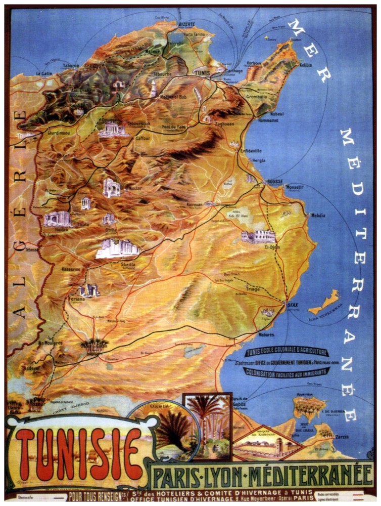 Decor Railroad Poster. Tunise Mediterranean. Travel Graphic Art Design. 1533