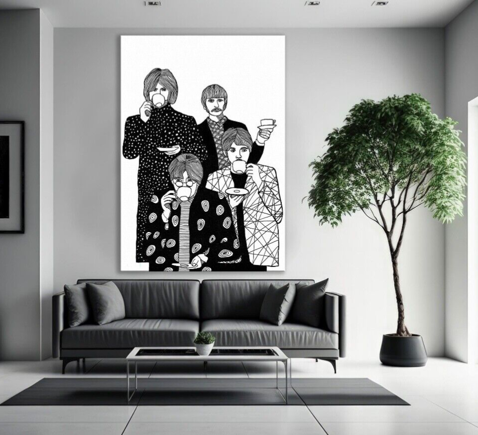 Beatles Tea drinking Line Drawing Canvas Wall Art Print Pop Art Wall Home Decor