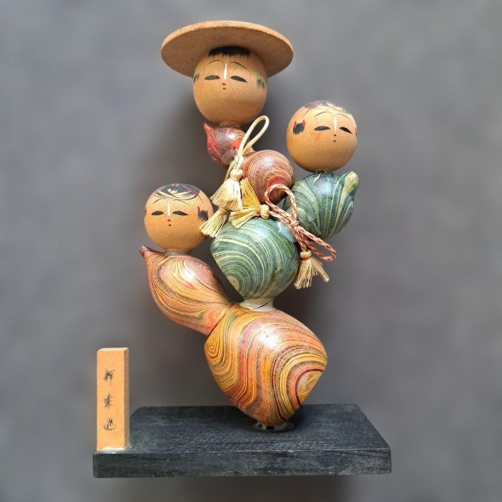 Showa Retro Gourd Bean Kokeshi Doll Vintage Japanese Collectible 16cm