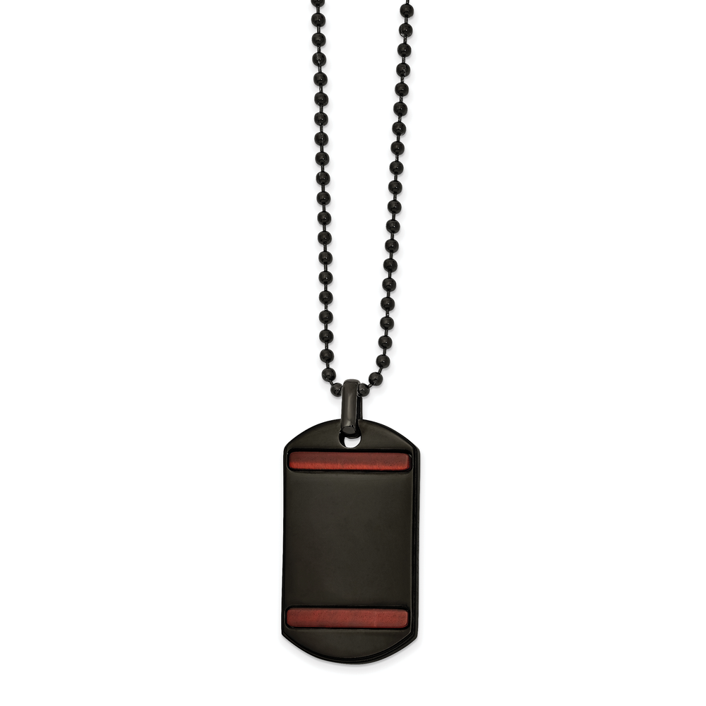 Solid Chisel Stnls Steel Black Tiger's Eye Dog Tag Ball Chain Necklace - 22