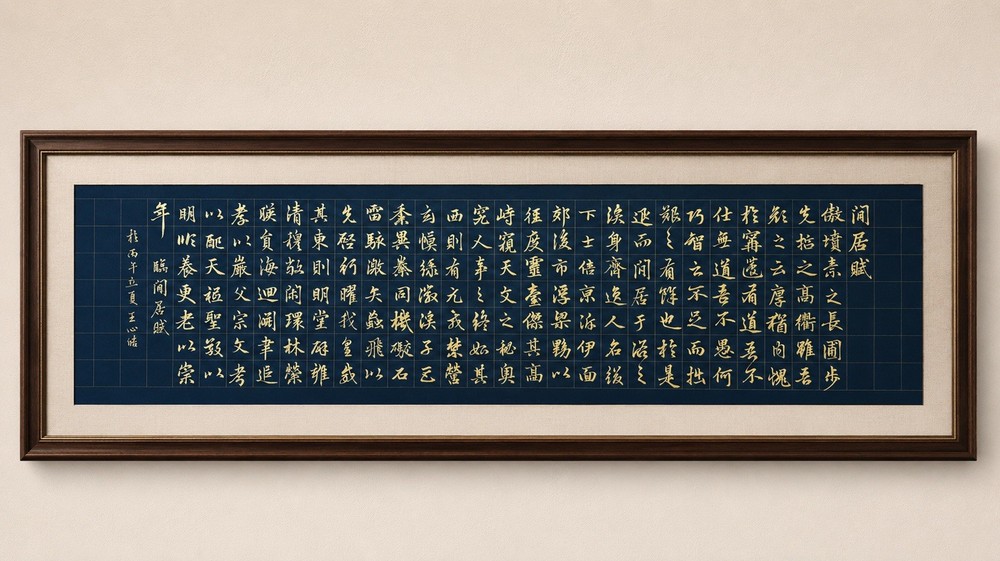 Unframed Chinese calligraphy Ode To Leisurely Living Black Paper Banner閒居賦2644