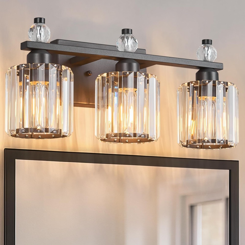 Bathroom Vanity Lights 3-Light Sand Black Modern Crystal Vanity Light Fixture...