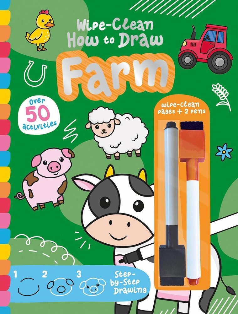 Wipe-Clean How to Draw Farm by Jenny Copper Hardcover Book
