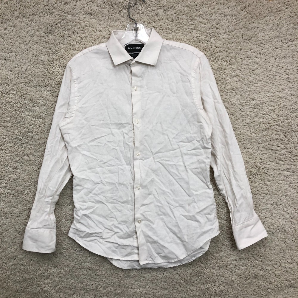 Bonobos Button Up Shirt Small Adult White Tailored Fit Linen Long Sleeve Mens S