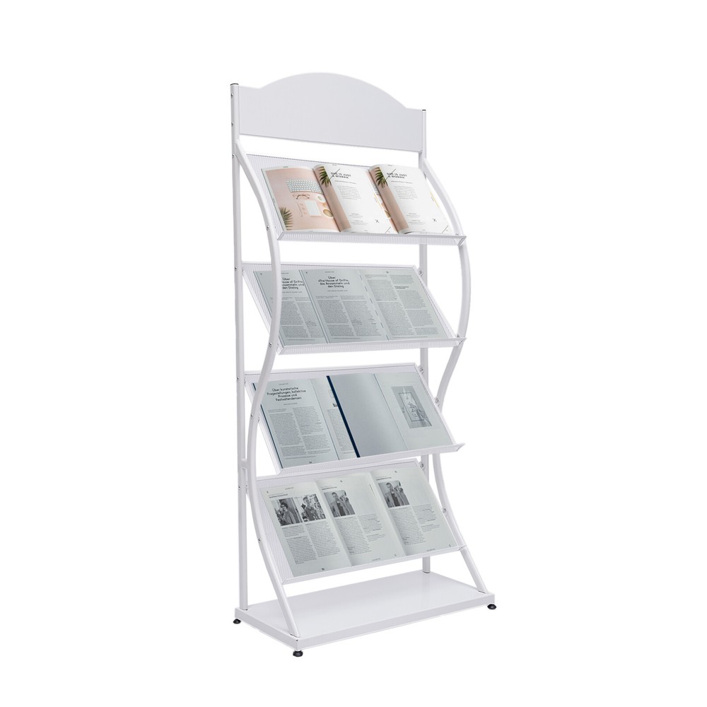 4-Tier Floor-standing Magazine Shelf Newspaper Storage Rack Display Holder