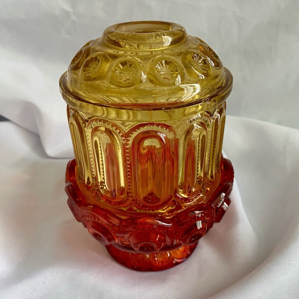 Vintage L.E. Smith Moon & Stars Fairy Lamp Amber Amberina Glass Repaired