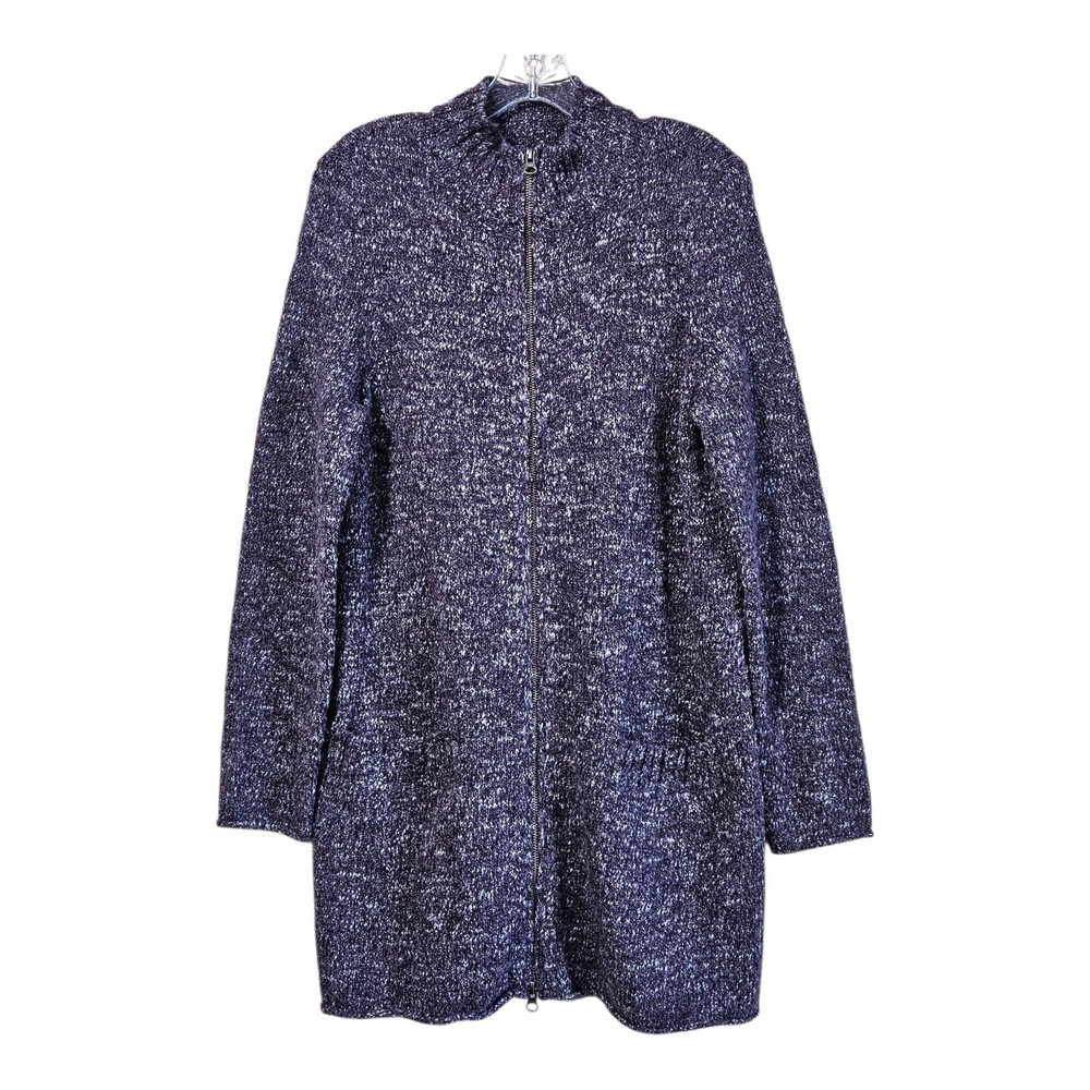 J JILL Women M Cardigan Sweater Full Zip Wool Alpaca Blend Purple Gray Bust 38