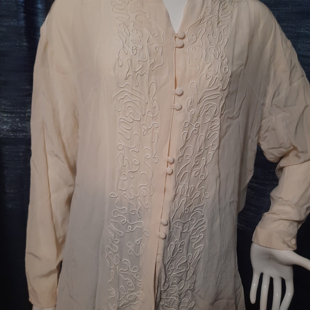 Vintage Spiegel 100% Silk Pearl Button Tunic Blouse Shirt Women's Medium