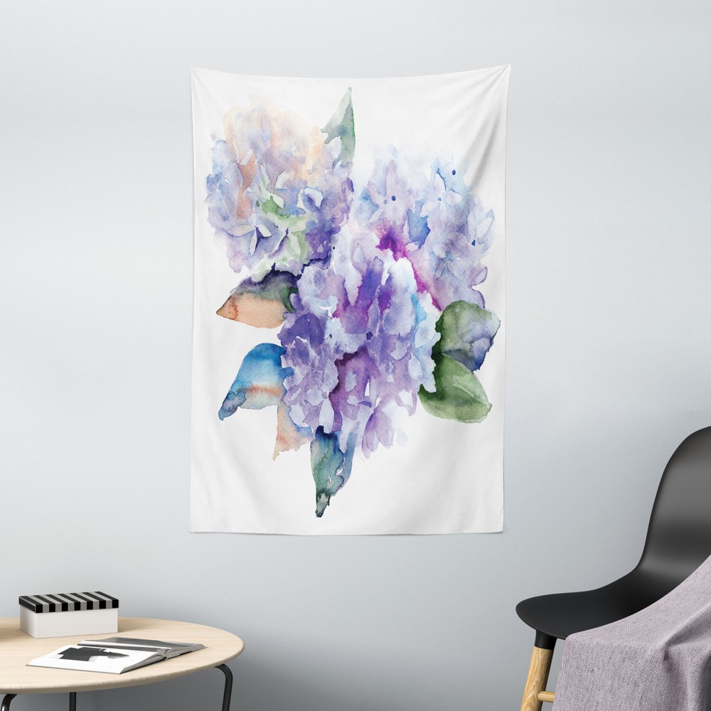 Watercolor Tapestry Blooming Hydrangea Print Wall Hanging Decor