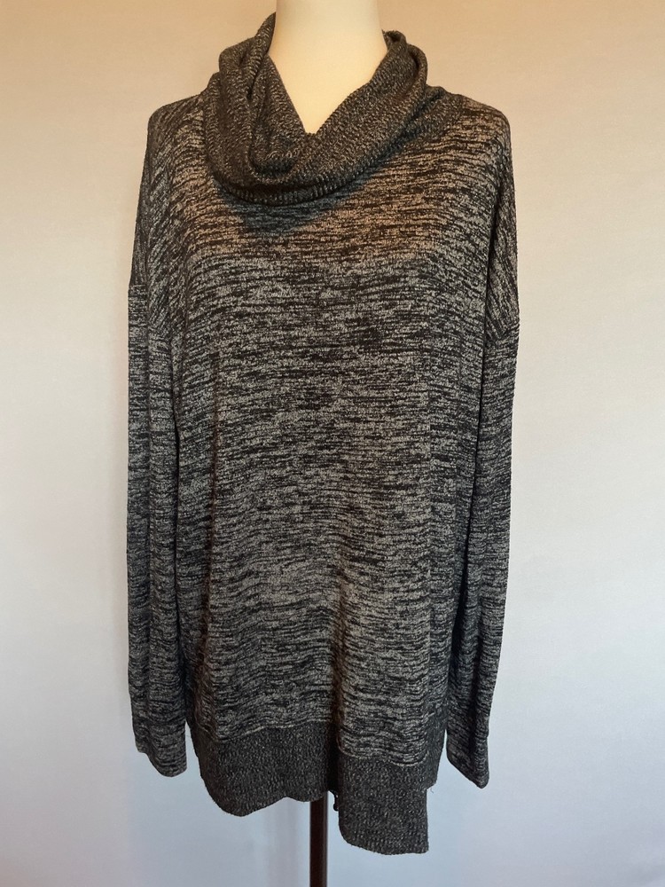 GAP Marled Cowl Neck Sweater Gray Black Soft Cozy Tunic Lightweight Knit