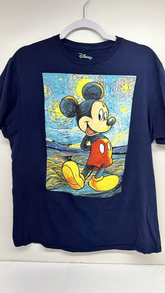 Disney Mickey Mouse Graphic Shirt Mens Size Large Navy Blue Painting Style Art