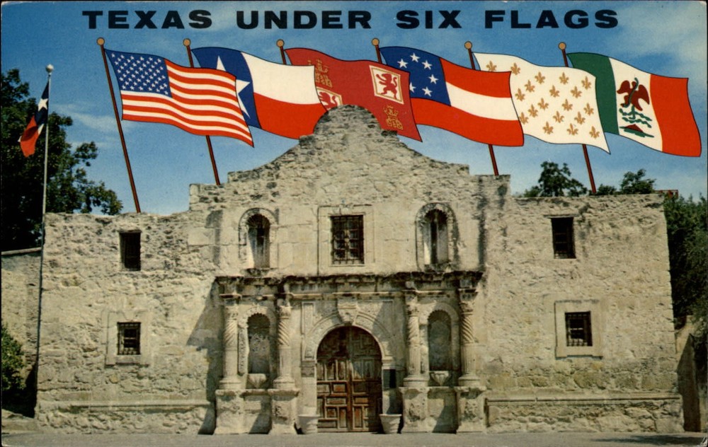 Texas Under Six Flags The Alamo San Antonio ~ 1950s-60s vintage postcard