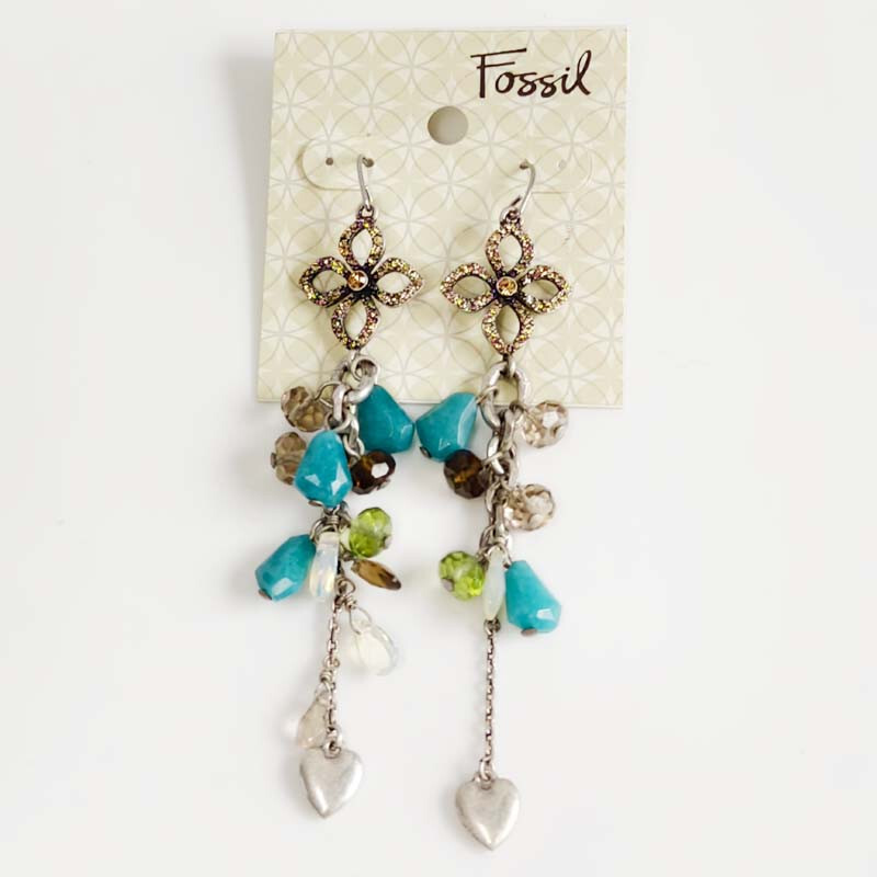 New Fossil Stone Cluster Drop Earrings Gift Vintage Women Party Holiday Jewelry