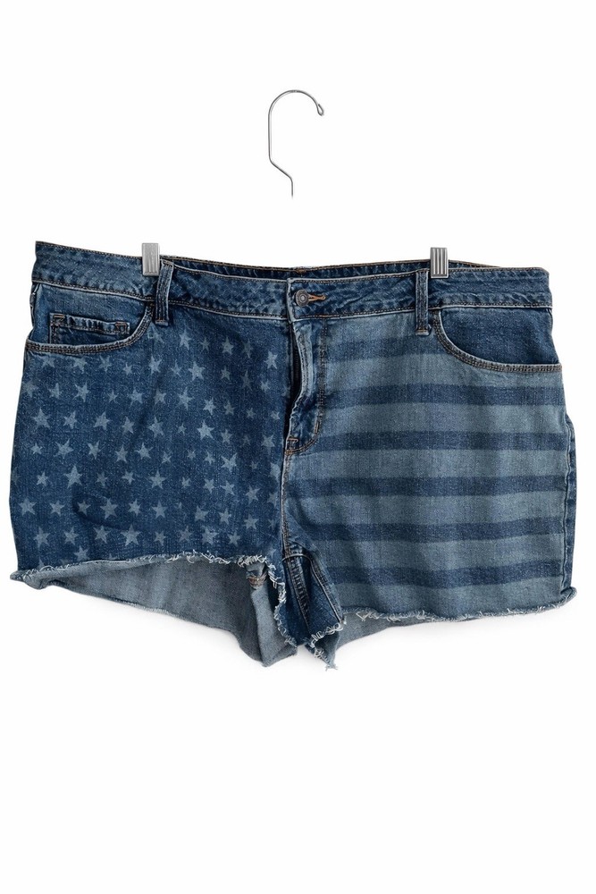 Old Navy High Rise Denim Shorts Women's 20 Plus Patriotic Stars Stripes Cutoff