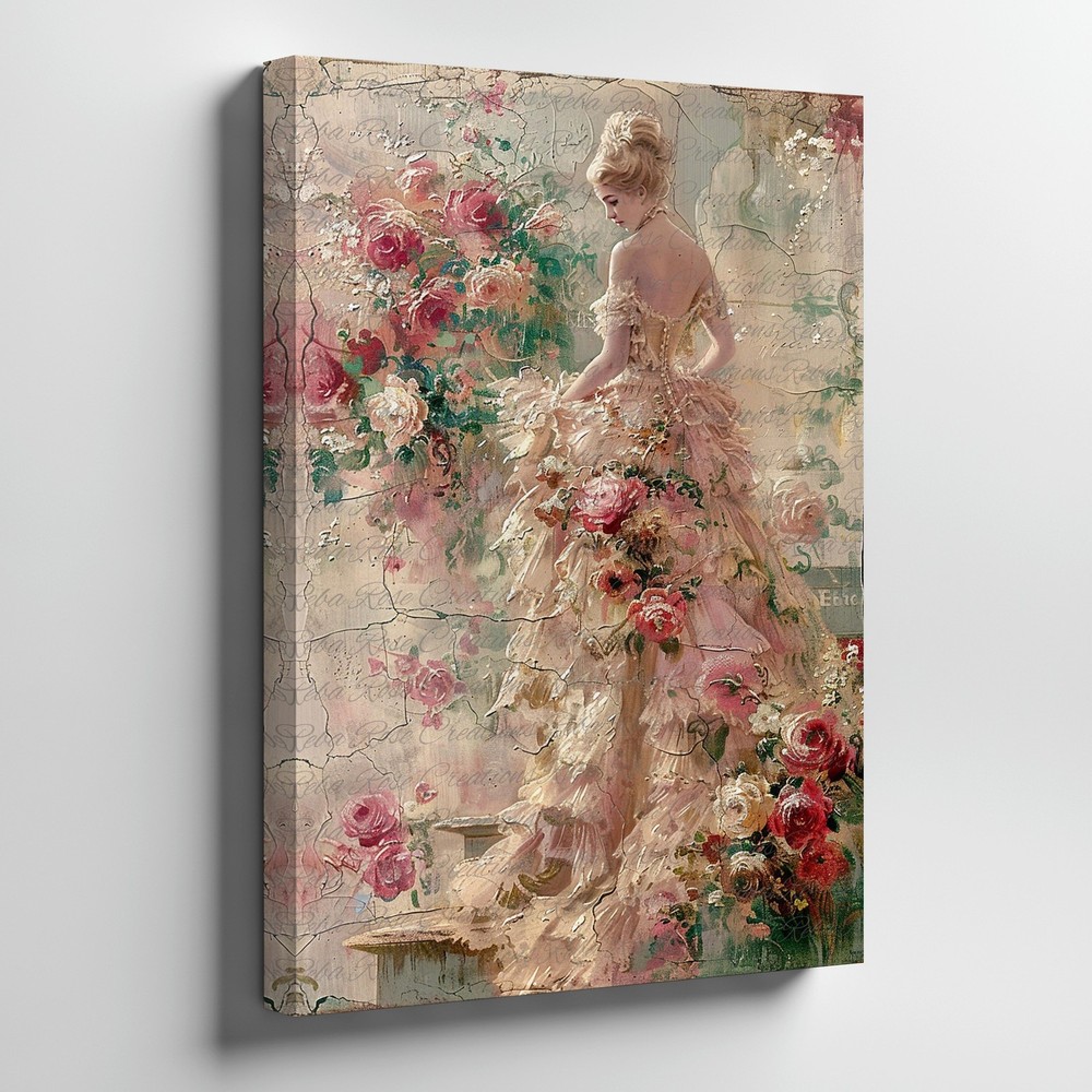 Vintage Victorian Lady Floral Dress Elegant Canvas Wall Art Print Home Decor