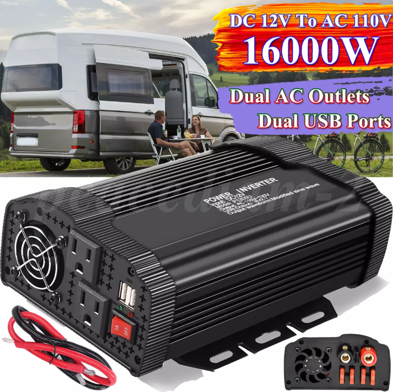 Car Power Inverter 16000W DC 12V To 110V AC Pure Sine Wave Solar Converter LCD