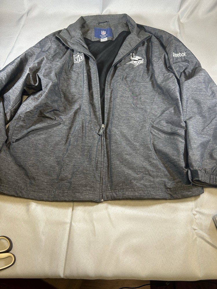 Minnesota Vikings Mens Jacket Small Gray Reebok On Field Coat Lined NFL