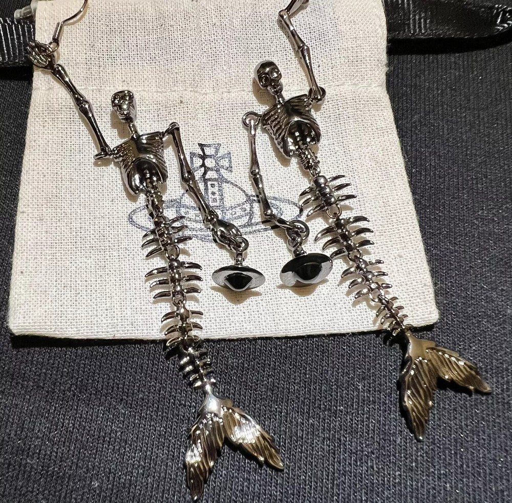 Vivienne Westwood Skeleton Mermaid Bone Long Drop Earrings #037