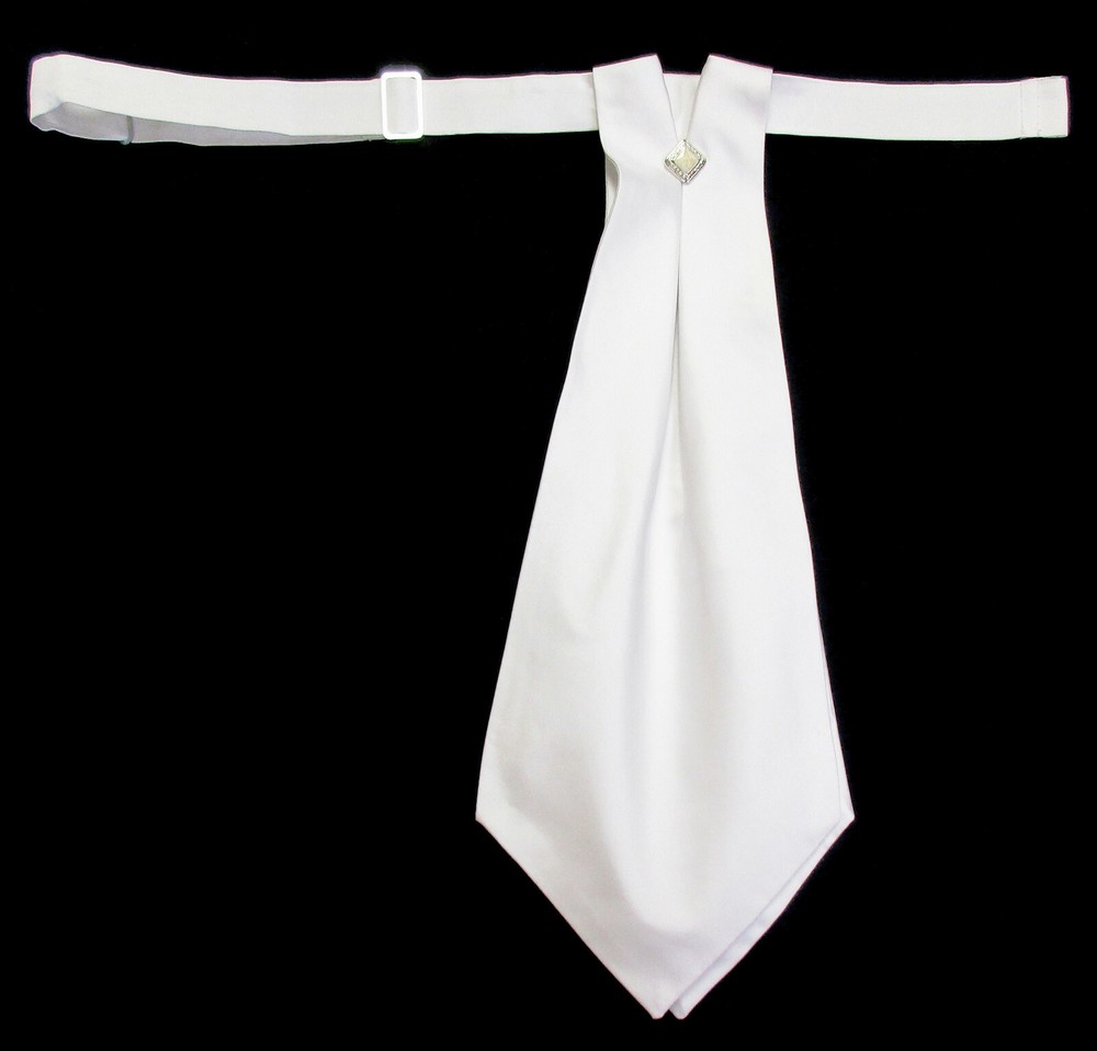 Victorian-style adjustable white cravat tie with pin for men - size discount
