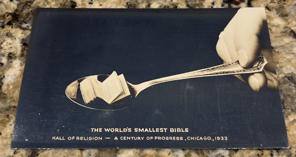 RPPC Postcard World’s Smallest Bible Hall of Religion 1933 Century Of Progress