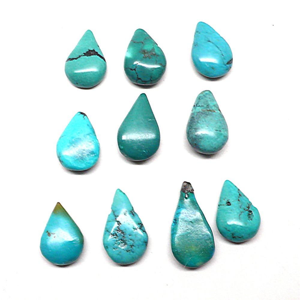 10 Genuine C-Grade Turquoise Flat Teardrop Beads Side Drilled 10pcs