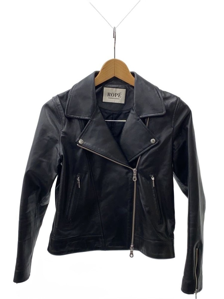Rope Double Riders Jacket/36/Sheep Leather/Blk/Plain/Gwl-49000 3473