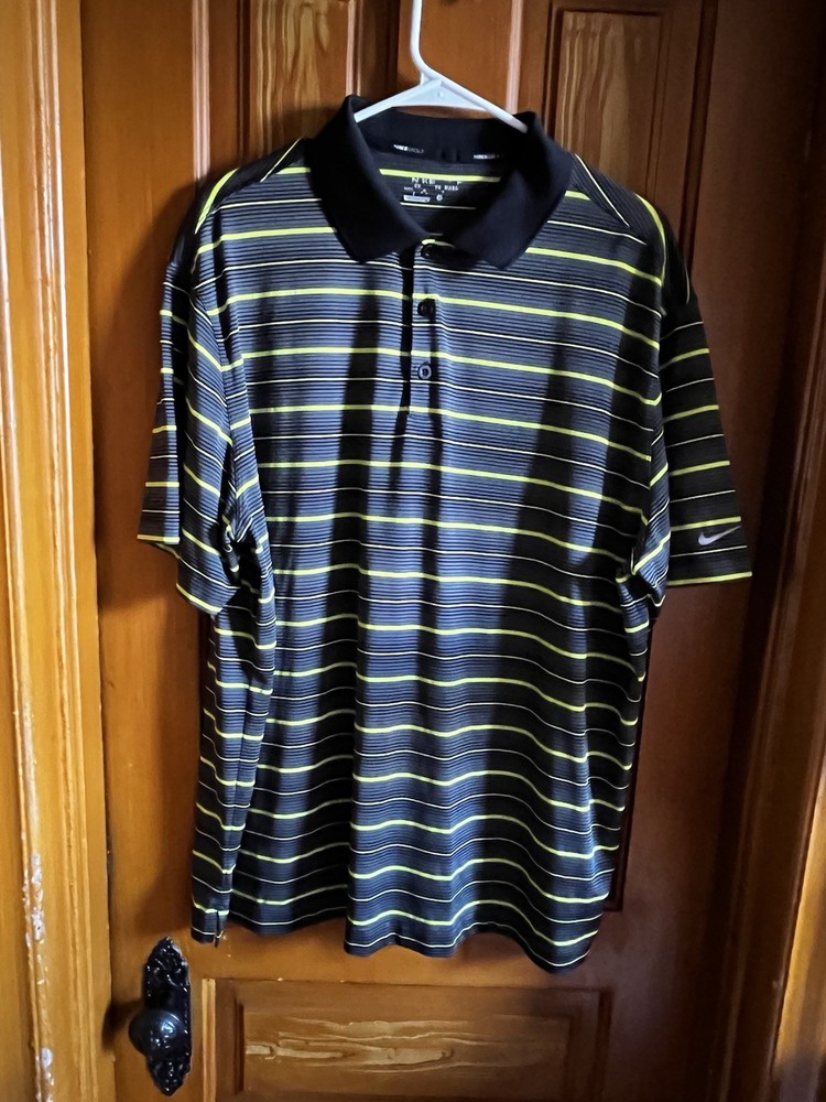 Nike Golf  Men’s XL Lightweight Neon Green /Black Striped Polo Shirt