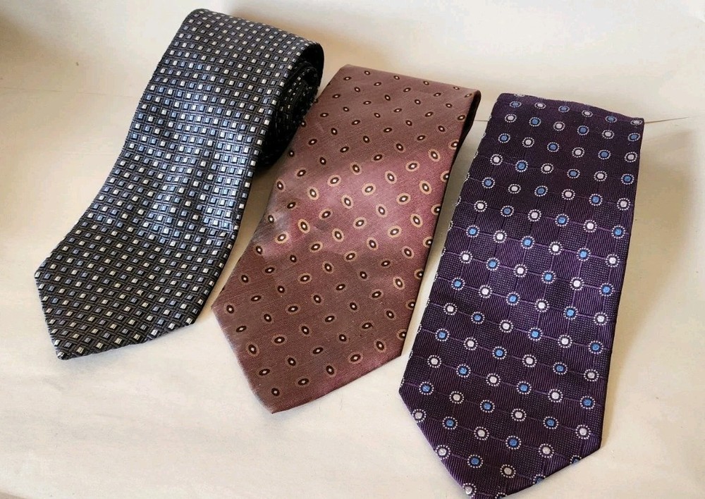 Jos A Bank 100% Silk Geometric Pattern Multi-Color Men's Ties, Lot Of 3