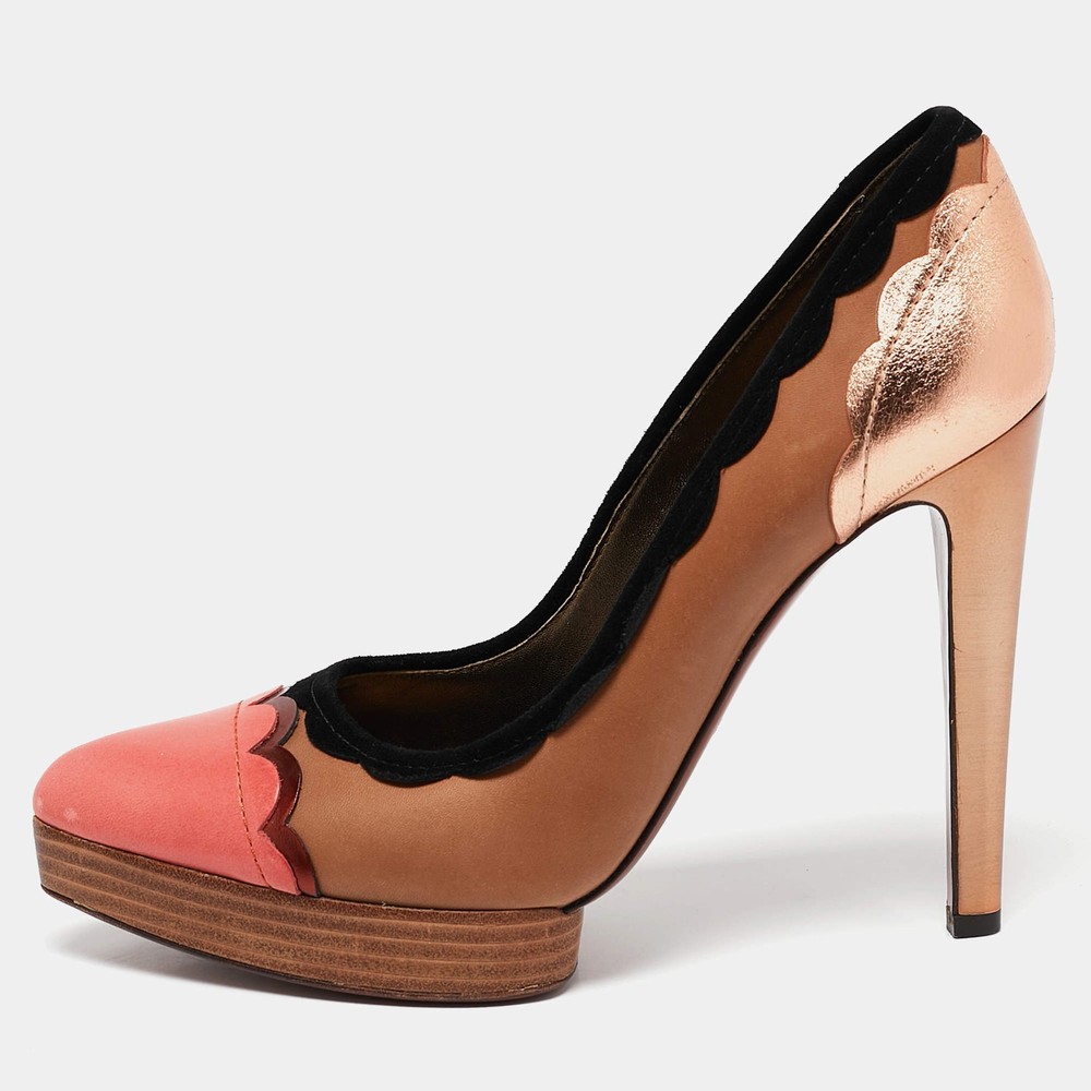 Lanvin Multicolor Leather Scalloped Pointed Toe Platform Pumps Size 38