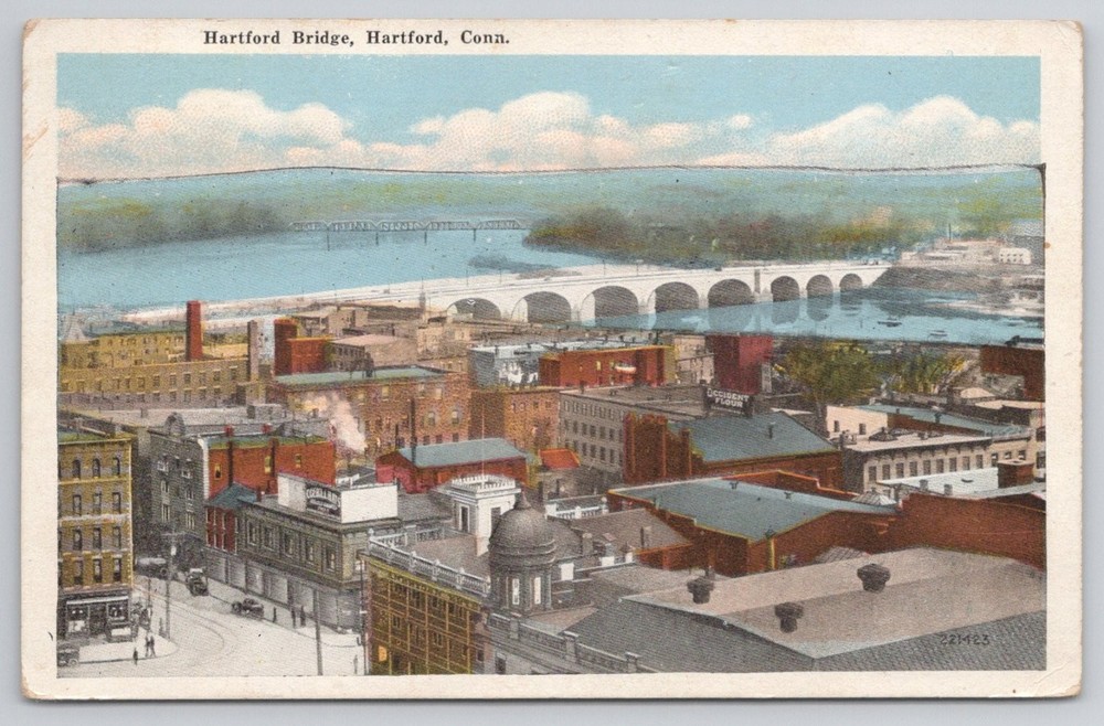 Hartford CT Bridge & City View Postcard 1922 Morris Berman New Process-Chrom