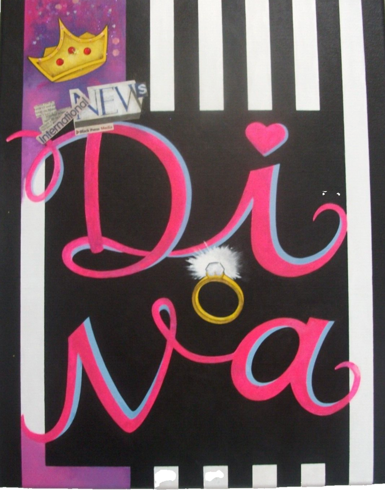ORIGINAL 16x20 Pop Art abstract Diva Painting Acrylic Graffiti Art Signed JLynn-image