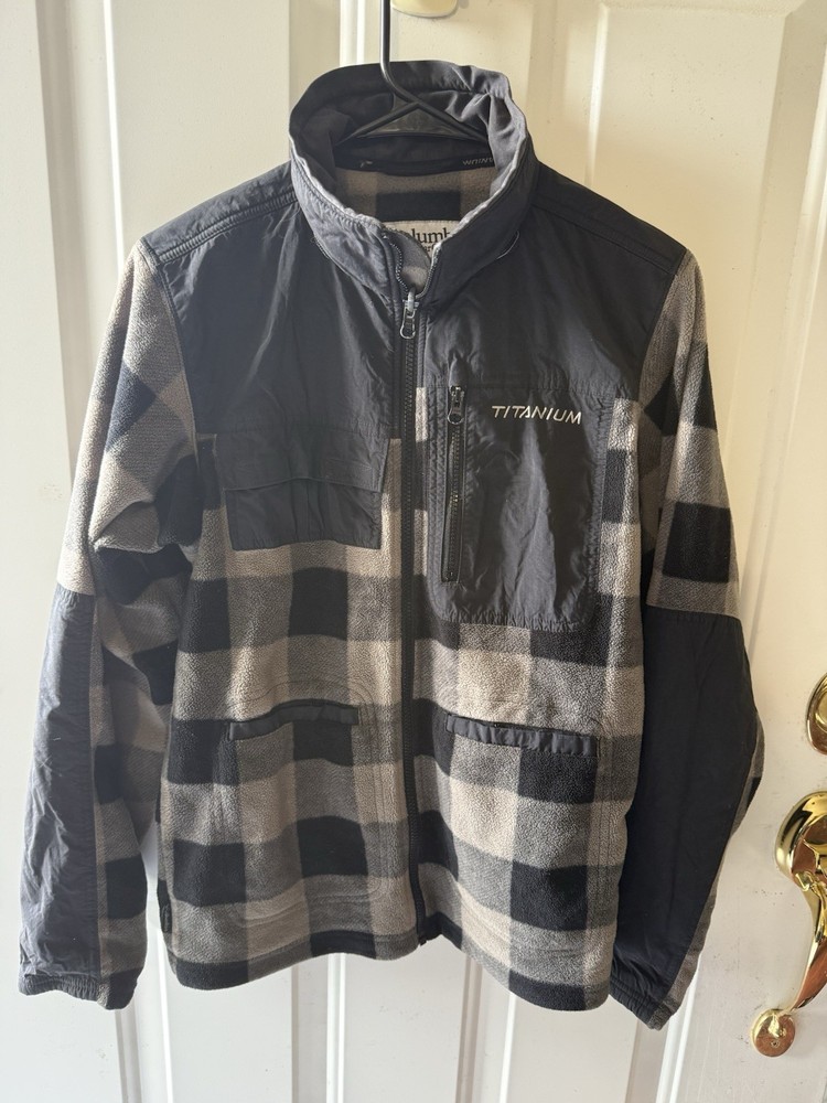 Columbia Titanium Fleece Jacket Men’s Small Plaid Full Zip Outdoor Hiking