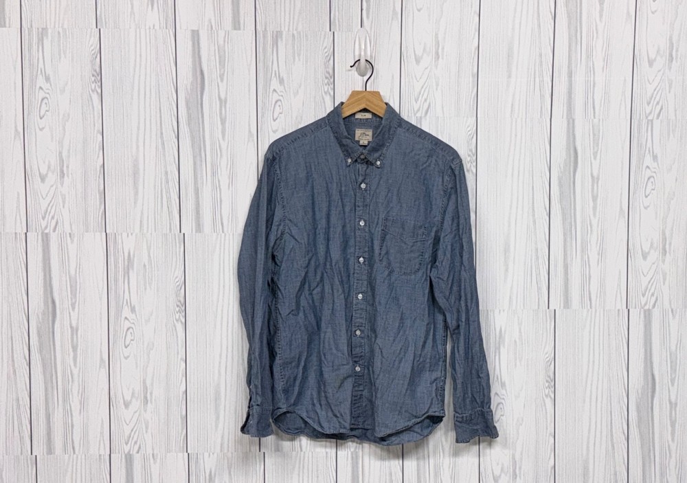 J Crew chambray denim shirt mens size large slim fit long sleeve button down