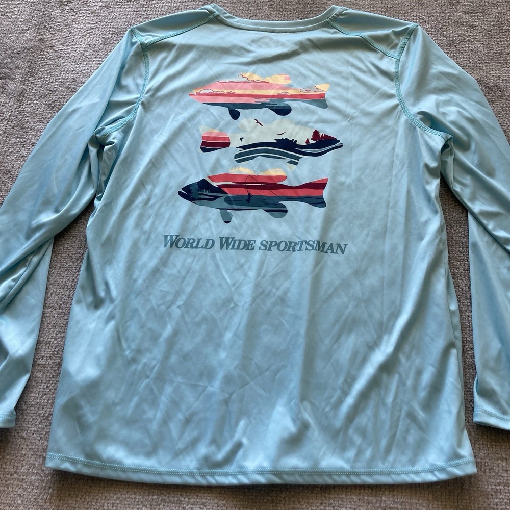 Bass Pro Shops Fishing Shirt Mens Large Blue Long Sleeve Performance