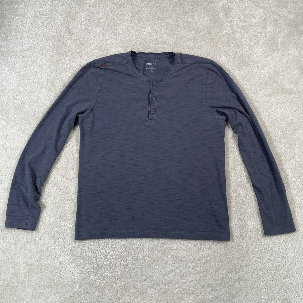 Rhone Henley Shirt Mens L Blue Heathered Pima Cotton Performance SDH-182