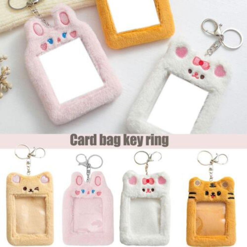 Bear Rabbit Plush Photocard Holder Photo Case ID Card Cover With Keychain*1 R8G1