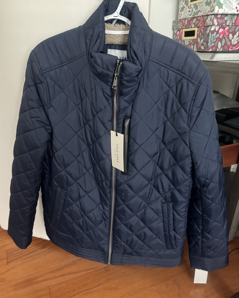 Cole Haan Men’s Signature Quilted Navy Polyester Coat