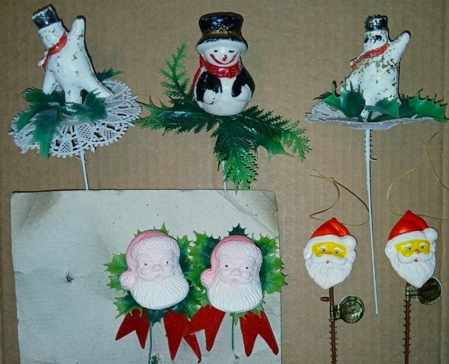 Vintage Christmas Floral Picks (7) MCM Xmas Picks, Hong Kong + Japan 50's 60's