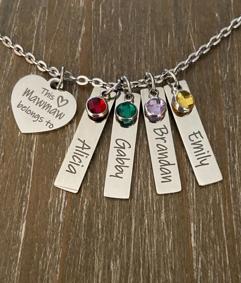 Mawmaw Necklace  personalized engraved names birthstones custom Grandma Gift